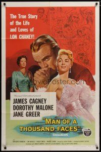 4x541 MAN OF A THOUSAND FACES 1sh '57 art of James Cagney as Lon Chaney Sr. by Reynold Brown!