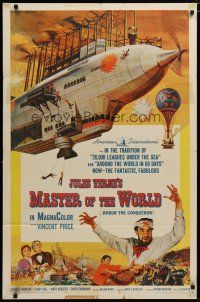 4x553 MASTER OF THE WORLD 1sh '61 Jules Verne, Vincent Price, cool art of enormous flying machine!