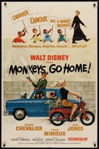 4x571 MONKEYS GO HOME 1sh '67 Disney, art of Maurice Chevalier, Yvette Mimieux & apes!