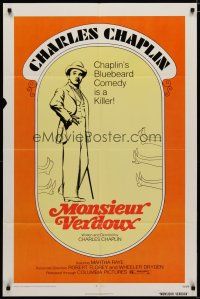 4x572 MONSIEUR VERDOUX 1sh R72 cool art of Charlie Chaplin as gentleman Bluebeard!