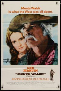4x573 MONTE WALSH int'l 1sh '70 super close up of cowboy Lee Marvin & pretty Jeanne Moreau!