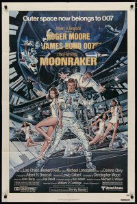 4x577 MOONRAKER 1sh '79 art of Moore as James Bond & sexy Lois Chiles by Goozee!