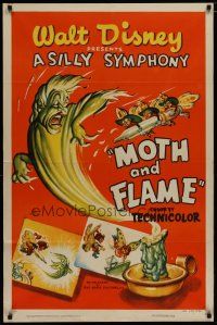 4x579 MOTH & FLAME style A 1sh R50 Walt Disney, cool artwork of moth firemen attacking flame!