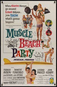 4x585 MUSCLE BEACH PARTY 1sh '64 Frankie & Annette, 10,000 biceps & 5,000 bikinis!