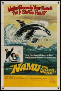 4x596 NAMU THE KILLER WHALE 1sh '66 Lee Meriwether, Robert Lansing, great art of orca breaching!