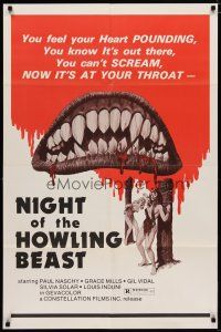 4x609 NIGHT OF THE HOWLING BEAST 1sh '77 Paul Naschy, art of bloody teeth & sexy girls in bondage!