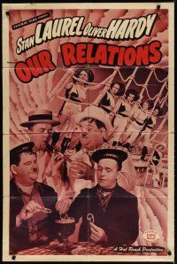 4x632 OUR RELATIONS 1sh R48 great images of Stan Laurel & Oliver Hardy!