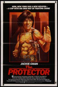 4x684 PROTECTOR int'l 1sh '85 Danny Aiello, Chris Achilleos art of Jackie Chan w/huge gun!
