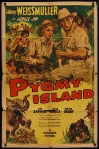 4x690 PYGMY ISLAND 1sh '50 Cravath art of Johnny Weissmuller as Jungle Jim, Ann Savage!