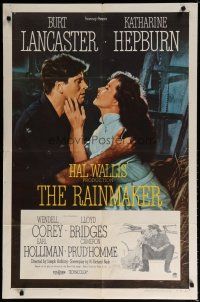 4x697 RAINMAKER 1sh '56 great romantic close up of Burt Lancaster & Katharine Hepburn!