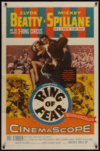 4x718 RING OF FEAR 1sh '54 Clyde Beatty and his gigantic 3-ring circus + Mickey Spillane!