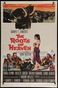 4x727 ROOTS OF HEAVEN 1sh '58 directed by John Huston, Errol Flynn & sexy Julie Greco in Africa!