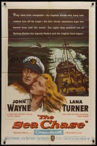 4x743 SEA CHASE 1sh '55 great seafaring artwork of John Wayne & Lana Turner + ship!
