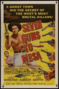 4x749 SEVEN GUNS TO MESA 1sh '58 image of 5 guns pointing at Charles Quinlivan, Lola Albright