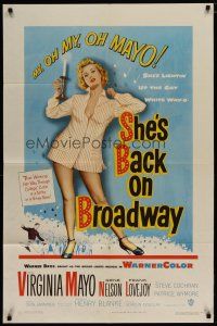 4x757 SHE'S BACK ON BROADWAY 1sh '53 full-length sexy Virginia Mayo in skimpy outfit!