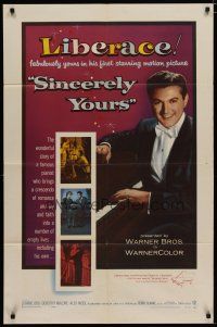 4x765 SINCERELY YOURS 1sh '55 famous pianist Liberace brings a crescendo of love to empty lives!