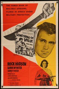 4x786 SOMETHING OF VALUE 1sh '57 Rock Hudson & Dana Wynter are hunted in Africa