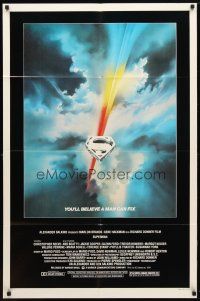 4x831 SUPERMAN 1sh '78 comic book hero Christopher Reeve, cool Bob Peak logo art!