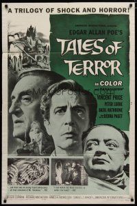 4x839 TALES OF TERROR 1sh '62 great close images of Peter Lorre, Vincent Price & Basil Rathbone!
