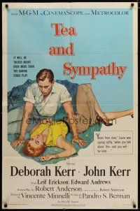 4x848 TEA & SYMPATHY 1sh '56 great artwork of Deborah Kerr & John Kerr by Gale, classic tagline!