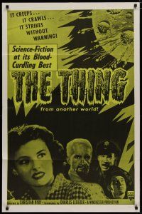 4x867 THING 1sh R57 Howard Hawks classic horror, it strikes without warning!