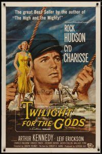 4x912 TWILIGHT FOR THE GODS 1sh '58 great artwork of Rock Hudson & sexy Cyd Charisse on beach!