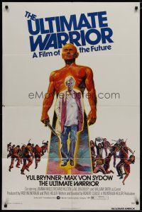 4x923 ULTIMATE WARRIOR 1sh '75 cool art of bald & barechested Yul Brynner, a film of the future!