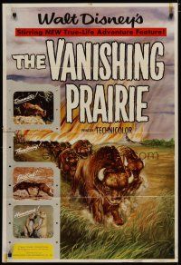 4x930 VANISHING PRAIRIE style A 1sh '54 Disney True-Life Adventure, cool art of stampeding buffalo!