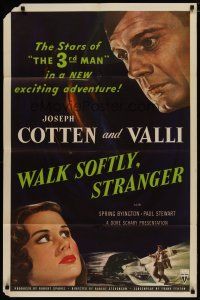 4x939 WALK SOFTLY STRANGER 1sh '50 Joseph Cotten & pretty Alida Valli, exciting film noir!