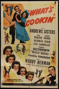 4x954 WHAT'S COOKIN' 1sh '42 The Andrews Sisters, Gloria Jean, Woody Herman playing clarinet!