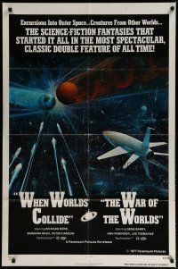 4x956 WHEN WORLDS COLLIDE/WAR OF THE WORLDS 1sh '77 cool sci-fi art of rocket in space by Berkey!