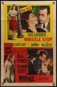4x959 WHISTLE STOP/PITFALL 1sh '50s crime double-feature, sexy Ava Gardner & Lizabeth Scott!