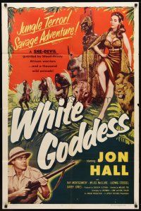 4x961 WHITE GODDESS 1sh '53 Wallace Fox directed African adventure, Jon Hall vs sexy she-devil!