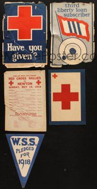 4y079 LOT OF 5 WORLD WAR I POSTERS '10s Red Cross, third liberty loan, W.S.S. pledged for 1918!