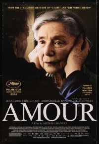 4z069 AMOUR DS 1sh '12 Jean-Louis Trintignant, Emmanuelle Riva, image of old woman held by ears!