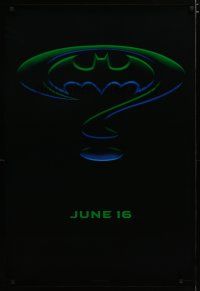 4z107 BATMAN FOREVER teaser 1sh '95 Kilmer, Kidman, cool question mark & cowl design!