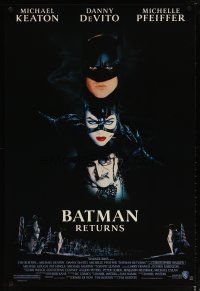 4z108 BATMAN RETURNS 1sh '92 collage of Michael Keaton, Danny DeVito, sexy Michelle Pfeiffer!