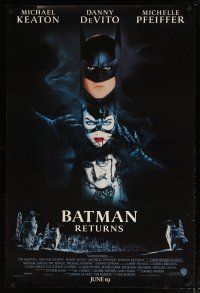 4z109 BATMAN RETURNS advance DS 1sh '92 collage of Michael Keaton, Danny DeVito, Michelle Pfeiffer!