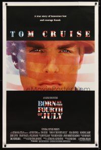 4z156 BORN ON THE FOURTH OF JULY DS 1sh '89 Oliver Stone, great patriotic image of Tom Cruise!