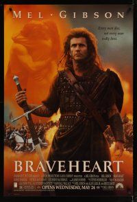 4z161 BRAVEHEART advance 1sh '95 cool image of Mel Gibson as William Wallace!