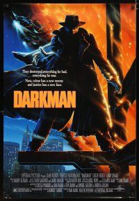 4z239 DARKMAN DS 1sh '90 Sam Raimi, cool artwork of masked hero Liam Neeson!