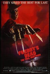 4z324 FREDDY'S DEAD DS 1sh '91 great art of Robert Englund as Freddy Krueger!