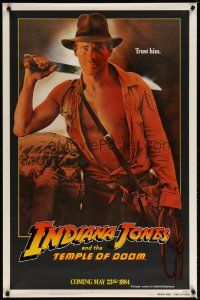 4z423 INDIANA JONES & THE TEMPLE OF DOOM int'l teaser 1sh '84 art of Harrison Ford, trust him!