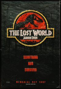 4z448 JURASSIC PARK 2 teaser DS 1sh '96 The Lost World, something has survived!