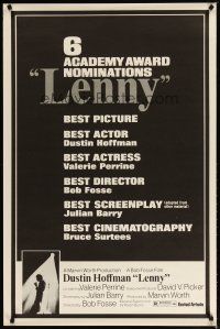 4z473 LENNY awards 1sh '74 cool image of Dustin Hoffman as comedian Lenny Bruce at microphone!