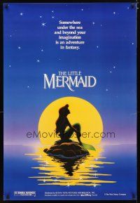 4z484 LITTLE MERMAID teaser DS 1sh '89 Disney, great cartoon image of Ariel in moonlight!
