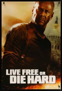 4z486 LIVE FREE OR DIE HARD teaser 1sh '07 Bruce Willis by the U.S. capitol building!
