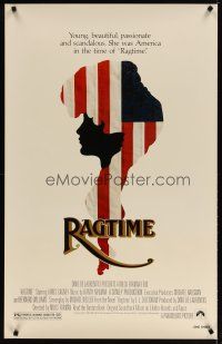 4z620 RAGTIME heavy stock 1sh '81 James Cagney, Pat O'Brien, cool patriotic American flag art!