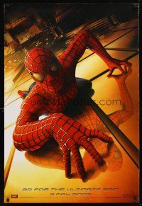 4z691 SPIDER-MAN teaser DS 1sh '02 Tobey Maguire climbing up wall, Marvel Comics!