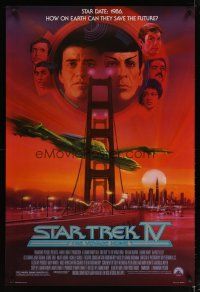 4z708 STAR TREK IV 1sh '86 cool art of Leonard Nimoy & William Shatner by Bob Peak!